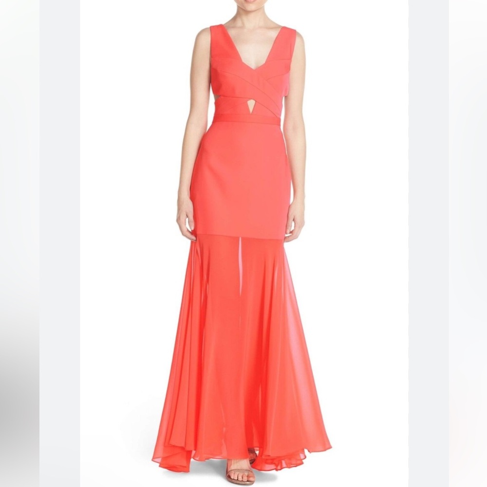 BCBG Maxazria Ambrosia Joy
Cutout Gown Coral Long Dress 2026
Prom